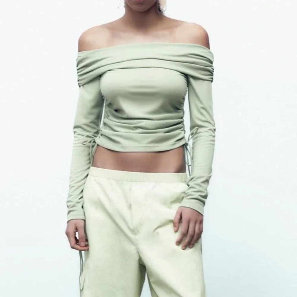 Zara pale green off shoulder blouse